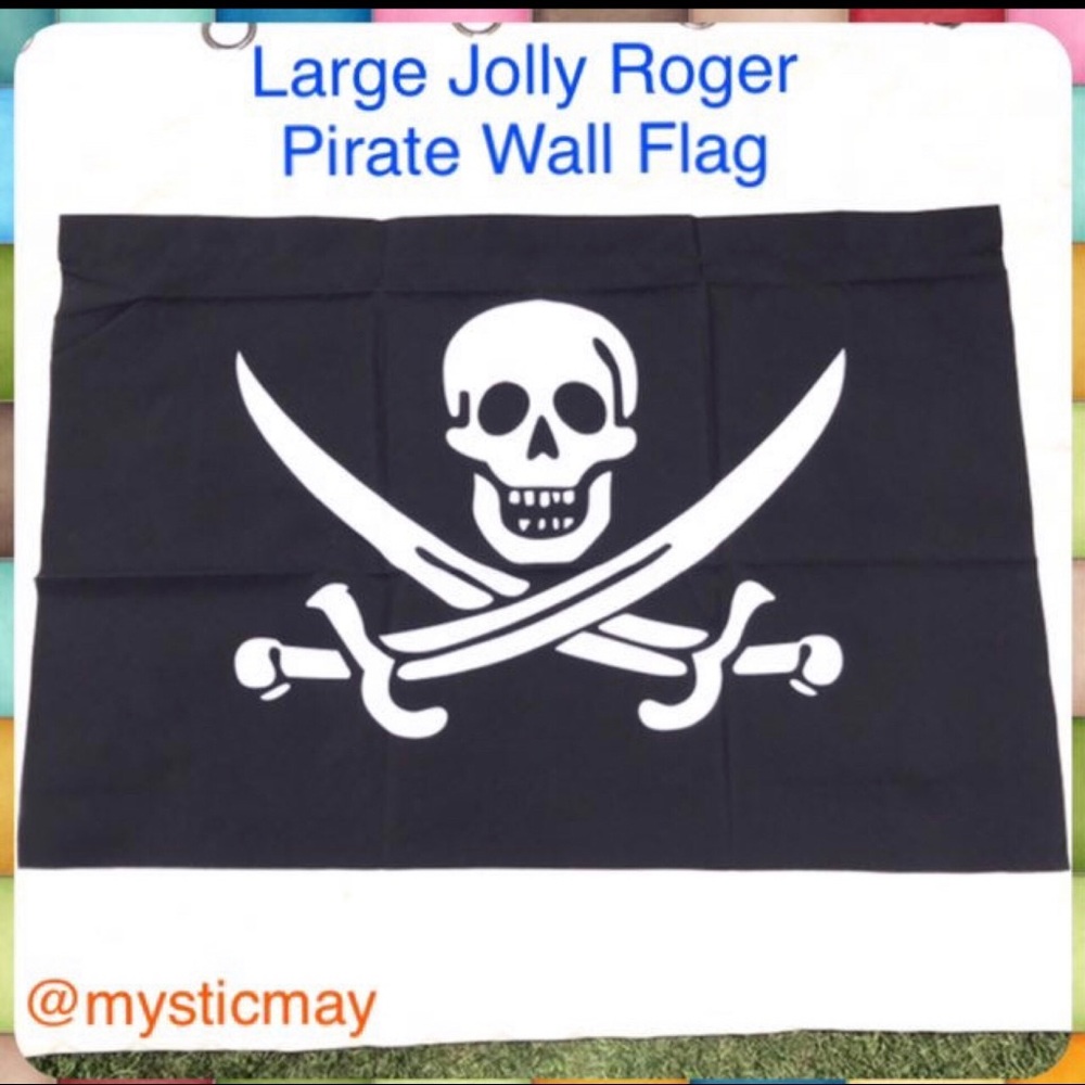 NEW Large Black JOLLY ROGER PIRATE FLAG 37x25 Wall Hanging Skull & Crossbones